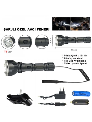 600 Lümen Tx6 Şarjlı Özel Avcı Feneri Wt-253