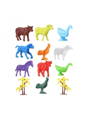 ® 676 Toy Play 12 Parça Renkli Mini Çiftlik Hayvanları Figür Seti 4-6 cm