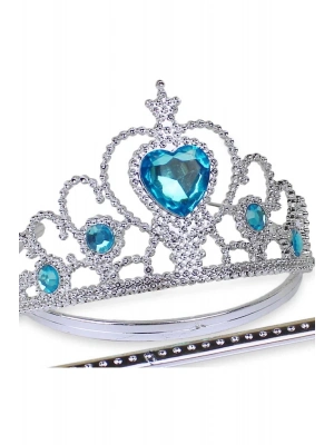 Karlar Ülkesi Mavi Kalpli Taşlı Elsa Tacı
