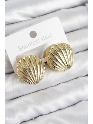 Bfs Pirinç İstiridye Model Gold Renk Kadın Küpe