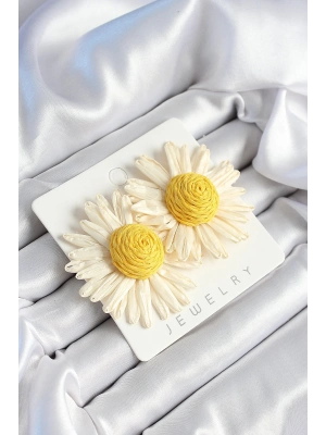 Bfs Papatya Model Beyaz Ve Sarı Renk Kadın Küpe