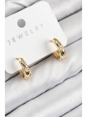 Bfs Pirinç Zirkon Taşlı Halka Model Gold Renk Kadın Küpe