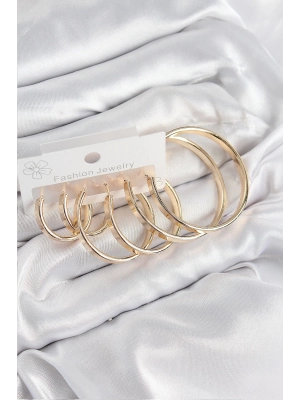 Bfs Pirinç Halka Model Gold Renk Kadın Set Küpe