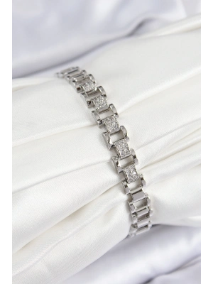 BFS Pirinç Zirkon Taşlı Parçalı Model Gümüş Renk Kadın Bileklik