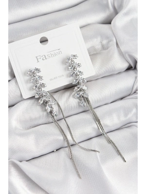 Bfs Pirinç Zirkon Taşlı Sallantılı Model Gümüş Renk 925 Ayar Gümüş Çivi Kadın Küpe