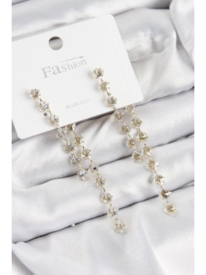 Bfs Pirinç Zirkon Taşlı Sallantılı Model Gold Renk 925 Ayar Gümüş Çivi Kadın Küpe