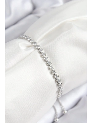 BFS Pirinç Zirkon Taşlı Sıralı Model Gümüş Renk Asansörlü Kadın Bileklik