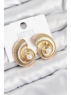 Bfs Pirinç İnci Detaylı Girdap Model Gold Renk Kadın Küpe