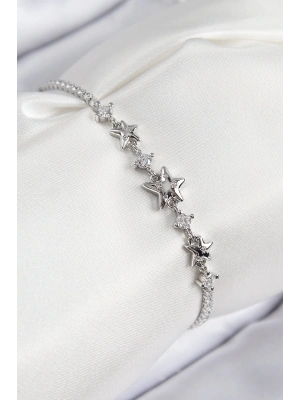 BFS Pirinç Zirkon Taşlı Yıldız Model Gümüş Renk Kadın Bileklik