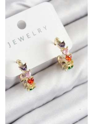 Bfs Pirinç Zirkon Taşlı Kalp Model Gold Renk Kadın Küpe