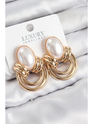 Bfs Pirinç İnci Detaylı Vintage Model Gold Renk Kadın Küpe