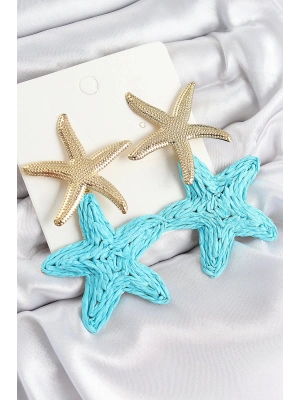 Bfs Pirinç Sallantılı Turkuaz Deniz Yıldızı Model Gold Renk Hasır Küpe