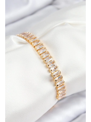 BFS Pirinç Zirkon Taşlı Su Yolu Model Gold Renk Asansörlü Kadın Bileklik