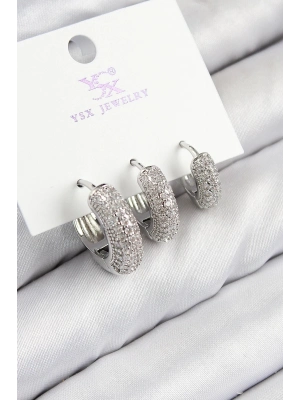 Bfs Pirinç Zirkon Taşlı 3Lü Halka Model Gümüş Renk Kadın Küpe