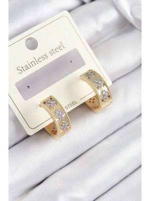 Bfs 316L Çelik Zirkon Taşlı Halka Model Gold Ve Gümüş Renk Kadın Küpe