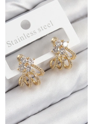 Bfs Pirinç Zirkon Taşlı Model Gold Renk Kadın Küpe