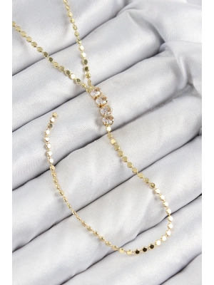 Bfs Pirinç Zirkon Taşlı Ezme Zincirli Model Gold Renk Y Kolye