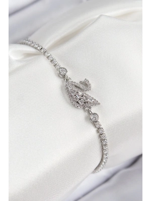 Bfs Pirinç Zirkon Taşlı Kuğu Model Gümüş Renk Kadın Bileklik