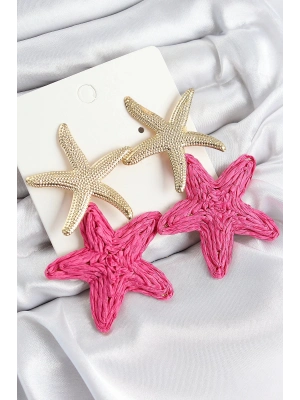 Bfs Pirinç Sallantılı Pembe Deniz Yıldızı Model Gold Renk Hasır Küpe