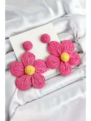 Bfs Pirinç Pembe Papatya Model Gold Renk Kadın Hasır Küpe