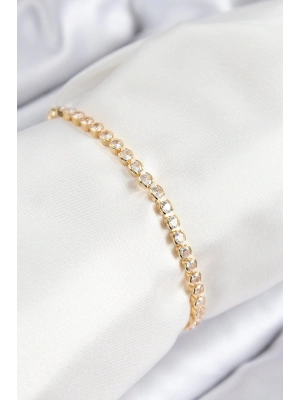 Bfs Pirinç Zirkon Taşlı Sıralı Model Gold Renk Asansörlü Kadın Bileklik