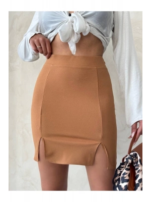 Çift Yırtmaçlı Etek Camel S25910