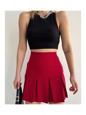 Altı Geniş Pileli Etek Bordo S24729