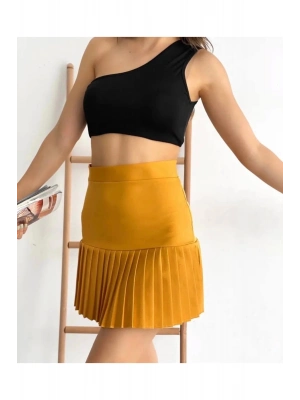 Altı pliseli mini etek hardal s24705