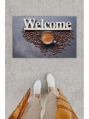 Bfs Dijital Baskı Dekoratif Welcome Koyu Gri Kapı Önü Paspası K-1251