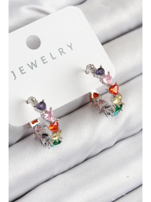 Bfs Pirinç Zirkon Taşlı Kalp Model Gümüş Renk Kadın Küpe