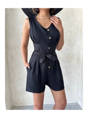 Kuşaklı şortlu tulum