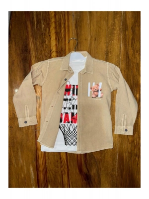 4-8 Yaş Tişört Gömlek Kombini Vizon