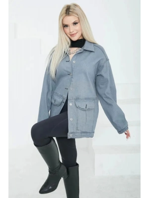 Kadın Oversize Körüklü Cep Kot