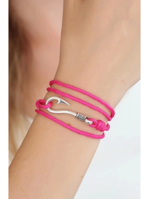Bfs Fuşya Renk Gümüş Metal Kancalı Çoklu Bileklik