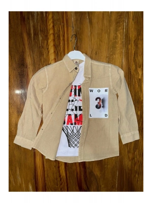 9-13 Yaş Tişört Gömlek Kombini Vizon