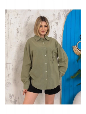 Fit Keten Gömlek Haki S255349