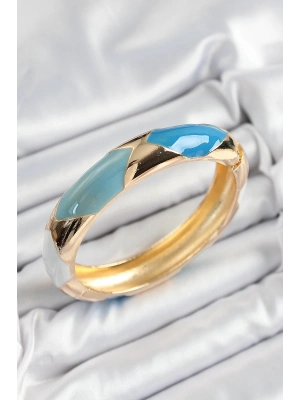 Bfs Pirinç Mavi Beyaz Mineli Baklava Model Gold Renk Kadın Kelepçe