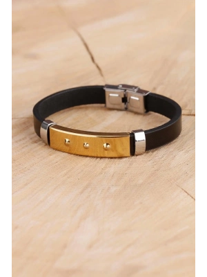 BFS Siyah Silikon Çelik Aksesuar Tasarımlı Detaylı Erkek Bileklik