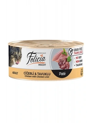 Felicia Tahılsız Ciğerli Tavuklu Kıyılmış Yetişkin Konserve Kedi Maması 85 Gr