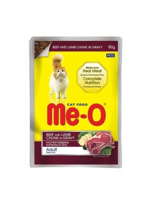 Meo Adult Parça Etli Soslu Dana Ve Kuzu Etli Yetişkin Konserve Kedi Maması 80 Gr