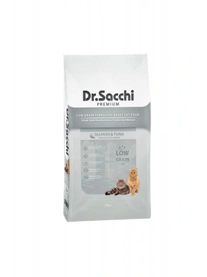 Dr.Sacchi Premium Düşük Tahıllı Somonlu Ve Ton Balıklı Kısırlaştırılmış Kedi Maması 10 Kg