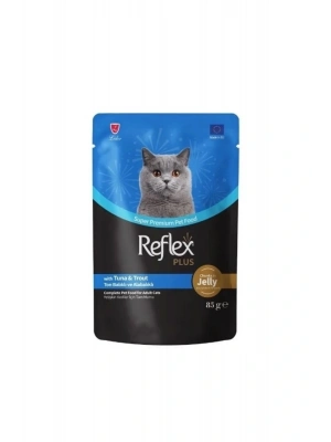 Plus Jöle İçinde Ton Balıklı Ve Alabalıklı Pouch Yetişkin Konserve Maması 85 Gr