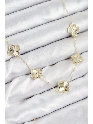 Pirinç VIP Yonca Model Gold Renk Kadın Kolye