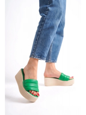 Mendal Yeşil Cilt Dolgu Topuk Terlik