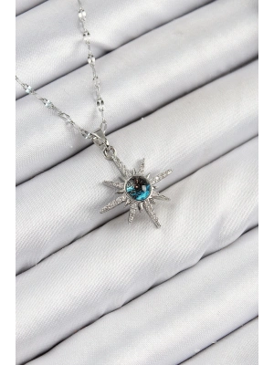 Bfs 316L Çelik Zirkon Taşlı Kutup Yıldızı Model Gümüş Renk Kadın Kolye