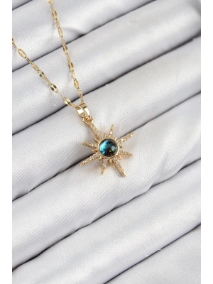 Bfs 316L Çelik Zirkon Taşlı Kutup Yıldızı Model Gold Renk Kadın Kolye