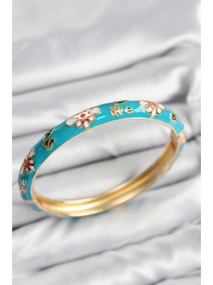 Bfs Mineli Pirinç Çiçek Motifli Gold Kadın Kelepçe