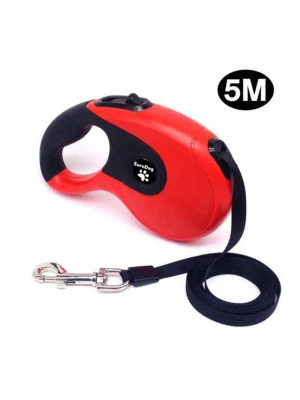 Euro Dog Otomatik Köpek Gezdirme Tasması Yumusak Doku Kırmızı/Siyah 3 Mt