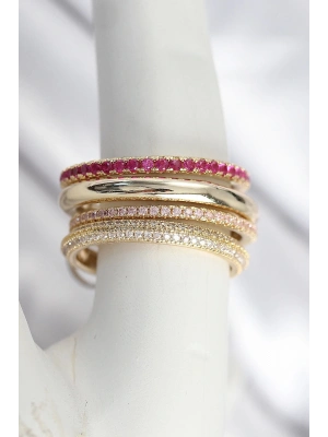 Bfs Pirinç Gold Renk Zirkon Taşlı 4Lü Kadın Yüzük