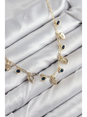 Bfs Pirinç Zirkon Taşlı Sallantılı Damla Model Gold Renk Kadın Kolye